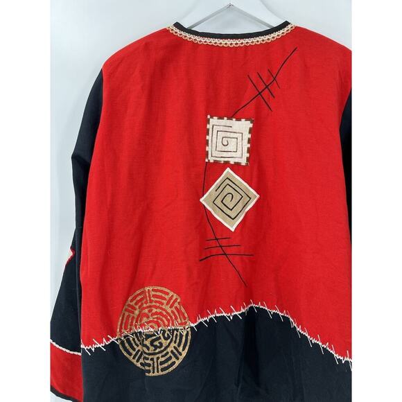 Fashion Bug Vintage Jacket Womens 14/16 Red Black Button Embroidered Patchwork - Picture 12 of 16